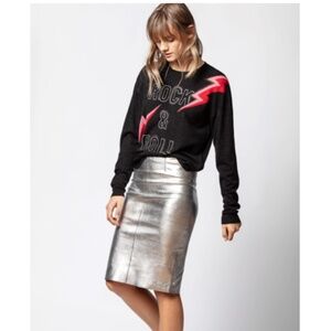 NEW ZADIG & VOLTAIRE DELUXE WOMENS 100% LAMB LEATHER JADEN SILVER PENCIL SKIRT
